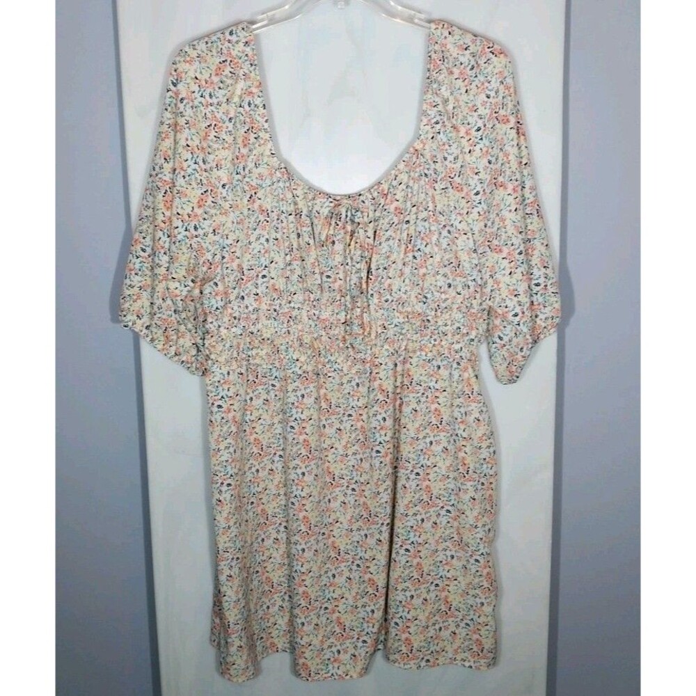 As U Wish 3X Smocked Off Shoulder Midi Dress Floral Boho Cottagecore 3/4 Sleeve